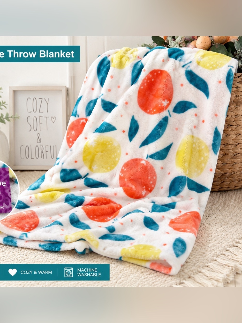 New Plush Citrus Print Throw Blanket 50x60” Oranges and Lemons Print